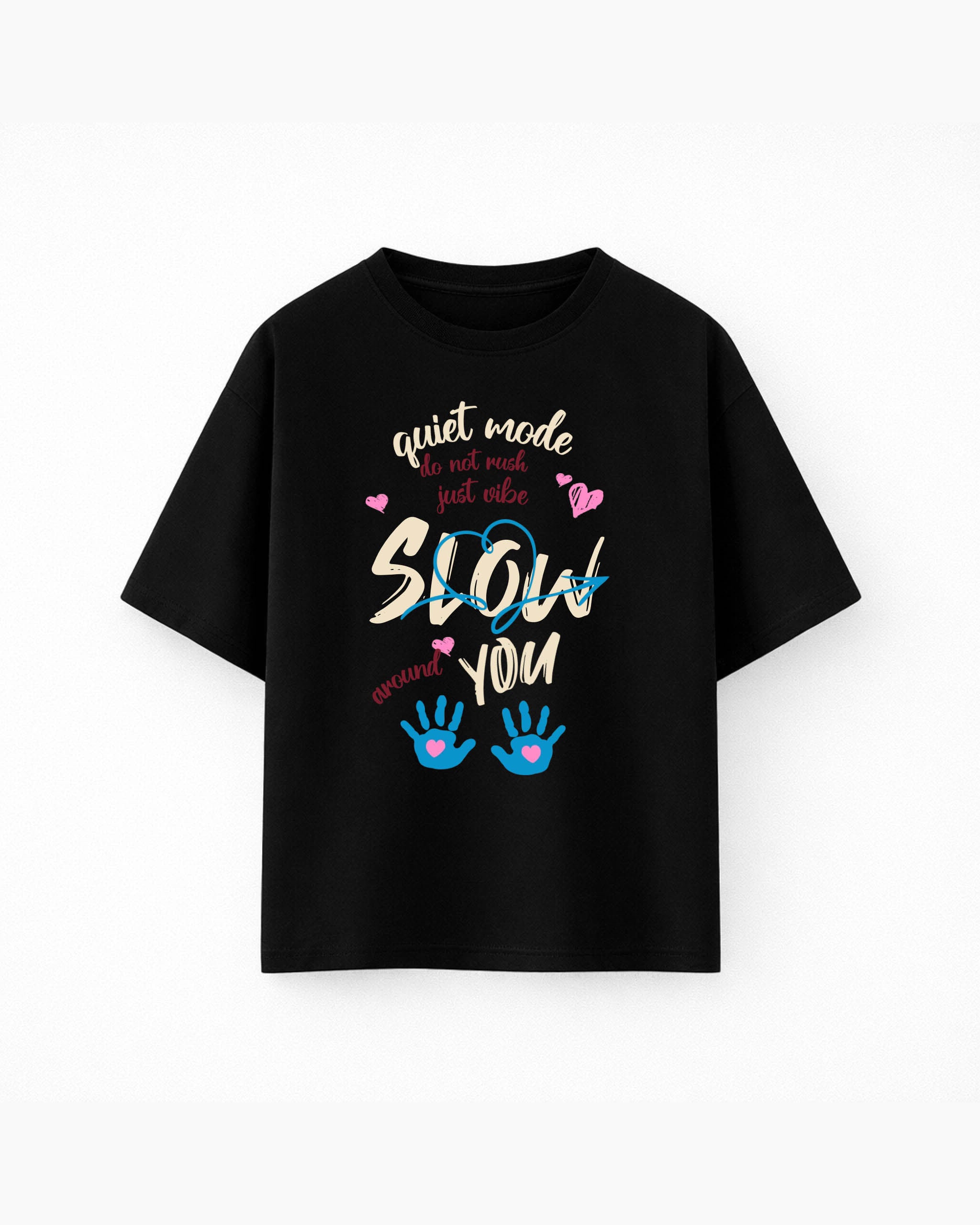 Oversize T-shirt – Cute Typography / 107 - Black